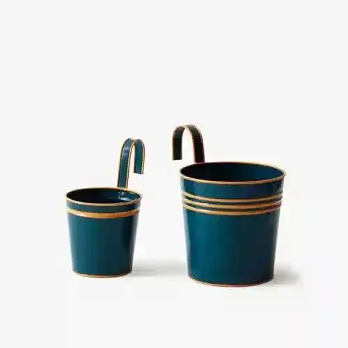 CASA DECOR Blue Metal Planters Set of - 2 Living Room Balcony Office Desk Decoration Suitable for Home Indoor & Outdoor Gardening Plants