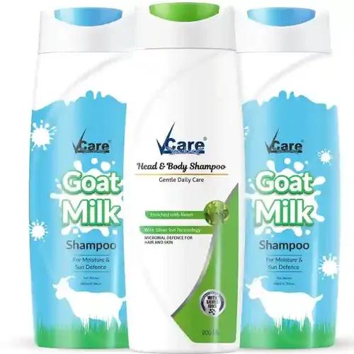 VCare Neem Head & Body Shampoo with Buy 1 Get 1 Free Goat Milk Shampoo for All Hair Types Nourishes for Dry And Damaged Hair Combo pack 200ml