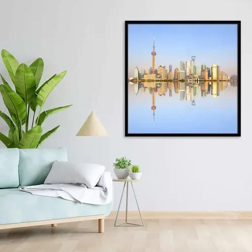 ArtzFolio 2012 Shanghai City Skyline At Dusk | Premium Canvas Painting for Bedroom & Living Room | Black Wood Frame | 12 x 12 inch (30 x 30 cms)