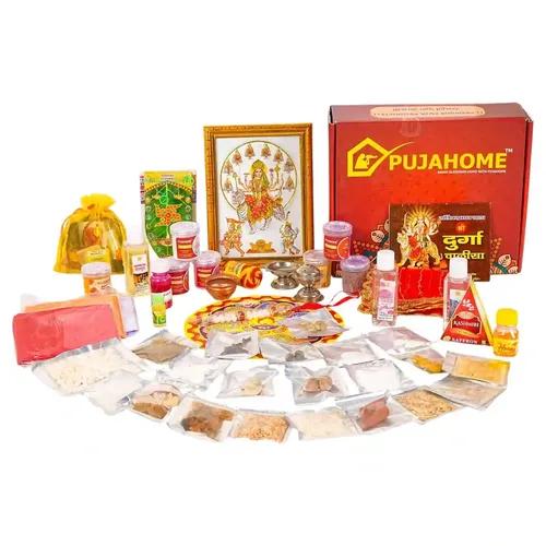 Pujahome Navratri Puja Samagri Kit/Navdurga Puja Kit for Durga Pujan | Navratri Poojan Kit | Ghat sthapna Poojan Kit| Maa Laxmi-Ambe-Durga(50 Items)