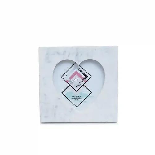 CASA DECOR Marble Little Heart Photo Frame For Home and Office Table Decor 5x5 Inches (White, Pack of 1)