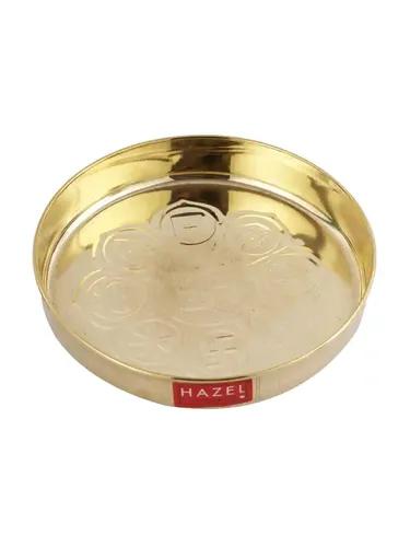 HAZEL Brass Pooja Thali Set for Aarti | Golden Color Aarti Thali, 14.5 cm | Traditional Aarti Thali for Pooja for All Occasion