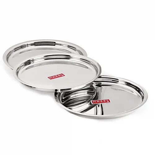 HAZEL Stainless Steel Plates Set | Premium Mirror Finish Thali Set Stainless Steel | Heavy Gauge Steel Plates Set for Dinner & Lunch Set of 3, 25 cm