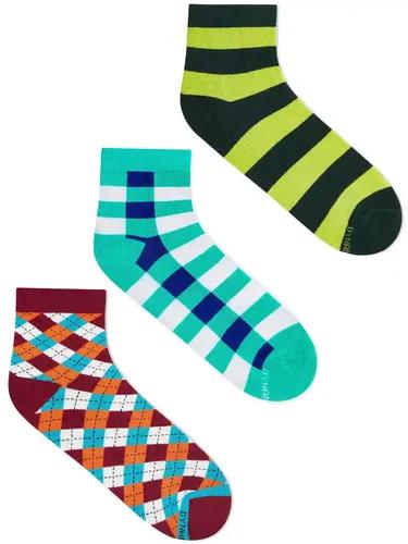 DYNAMOCKS Men's and Women's Combed Cotton Ankle Length Socks (Pack of 3) (Multicolour, Free Size)_DandyMaroon_SublimeTurquoise_BoldOlive