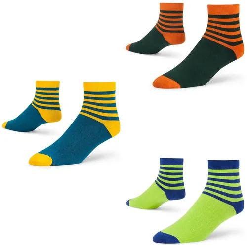 DYNAMOCKS Men's and Women's Combed Cotton Ankle Length Socks (Pack of 3) (Multicolour, Free Size)_Stripes_Duo_O_O_NG_B_M_TG