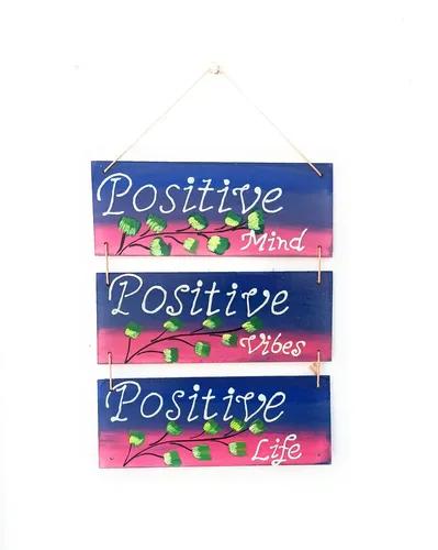 "Positive" Hand Painted Wooden Wall Hanging Decor - Blue