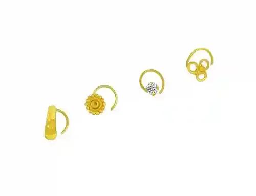 JEWELOPIA Marathi Piercing Nath Combo Gold plated ruby studded piercing Nose Ring For Women and girls (COMBO1) (Combo of 4)