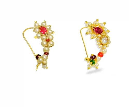 JEWELOPIA Marathi Piercing Nath Combo Gold plated ruby studded piercing Nose Ring For Women and girls (COMBO2)