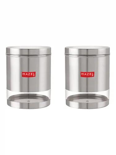 HAZEL Stainless Steel Containers Set For Kitchen Storage Transparent See Through Matt Finish Storage Jars Dabba, Set of 2, 2200 ML Each, Silver