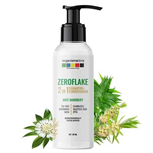 Organix Mantra ZeroFlake 2-in-1 Shampoo & Conditioner with Salicylic Acid, Climbazole, ZPTO,Tea Tree, Neem, Bhringraj | Anti-Dandruff Solution | Itchy Scalp | Hydrating|For All Hair Types - 120ML