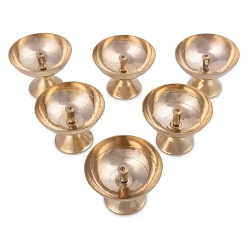 ALODIE - Brass Diya for Puja Diyas with Stand for Home - Akhand Diyas for Pooja Room - Brass Deepak for Pooja Diyas for Home Decoration Puja Items - Diya Brass Gift Items (1.5 x 1.5 Inches, 12)