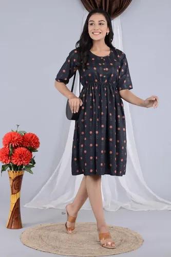 Floral Print Round Neck Dress for Women - S