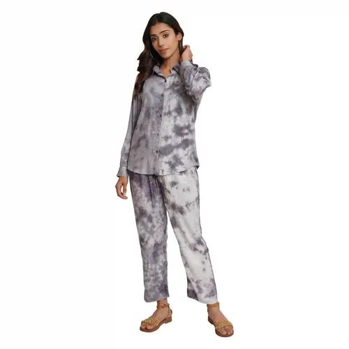 Grey Tie And Dye Rayon Short Co-Ord Set (Set of 2) - X-Small