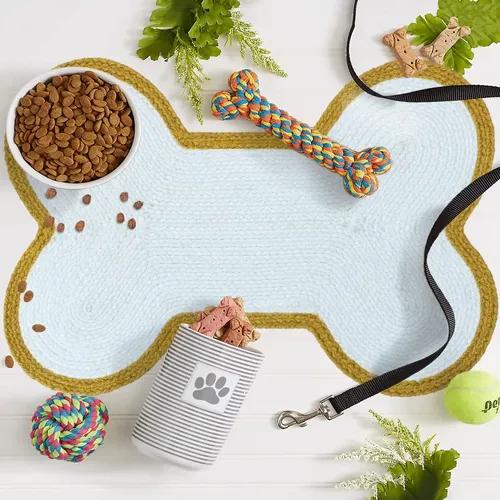 Pet Mat for Dogs & Cats | Skin Friendly Food Mats| Hand Braided | FloorMat | Pet Area Carpet| Polyester Fabric | Anti-Spill 16 x 24 Inches | Bone Design | White & Gold – The Home Talk