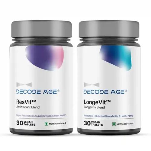 DECODE AGE LongeVit & ResVit | Combo for Healthy Ageing | Boosts Energy | Antioxidant Blend | Metabolic Health (60 Veg Tablets)