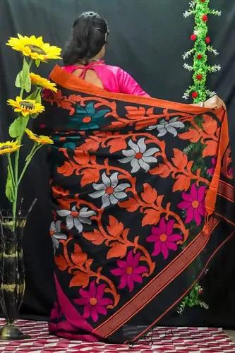 Floral Black Handloom Jamdani Saree