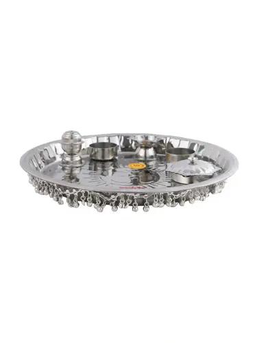 HAZEL Steel Pooja Thali (Silver_2.5 x 25 x25 cm)