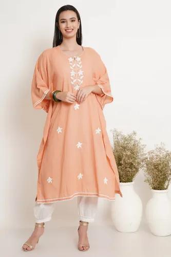 Peach Hand Embroidered Kaftan - X-Small