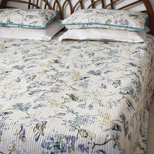 Amara Birds of Garden Printed Reversible Quilted Bedcover Set- Turquoise