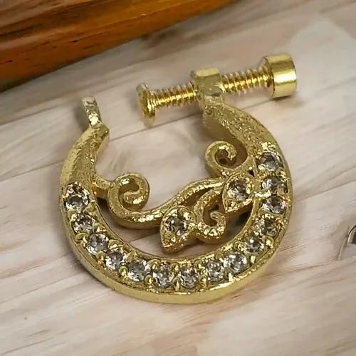 Moon Golden Screw Nose Pin White