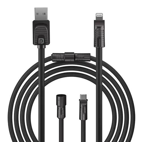 Portronics Konnect Tetra 60W 4 in 1 Multi Functional Fast Charging PD Cable with 1.4M Length, 480Mbps Data Sync, Compatible with All Type C Android Smartphone & Lightning Device(Black)