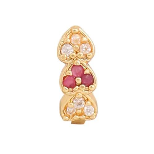 AD CZ Heart Pressing Golden Nose Pin (1 CM) Red-White