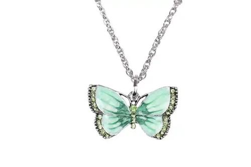 Green Butterfly Pendant with Silver Chain