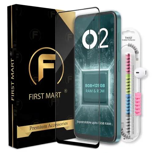 FIRST MART Premium Tempered Glass for LAVA O2 with Edge to Edge Coverage and Cable Protector and Easy Installation Kit, Pack of 1