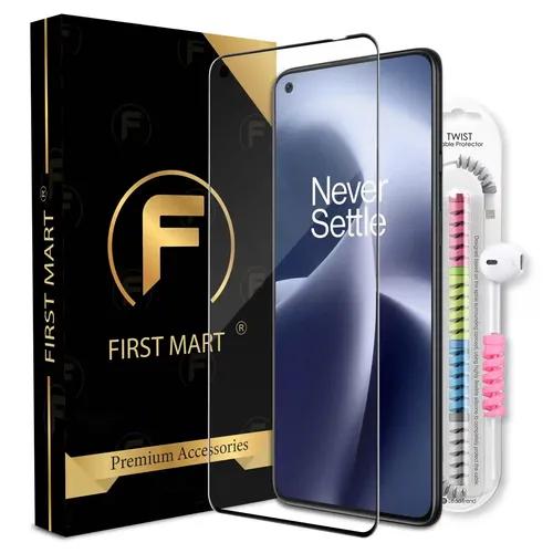 FIRST MART Premium Tempered Glass for OnePlus Nord 2T 5G / Nord 2 5G / Nord CE 5G with Edge to Edge Coverage and Cable Protector and Easy Installation Kit, Pack of 1