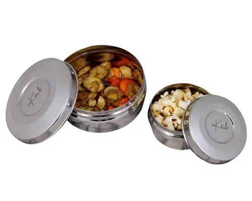 InKitch Stainless Steel Dabba, Food Storage Containers, Puri, Dhaniya, Sprout Maker, Dryfruits, Chocolates | Kitchen Dabba, Set of 2 Pcs, 9.2 & 12.5 cm, 300 & 700 ml