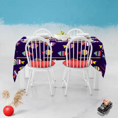 ArtzFolio Colourful Fishes | Table Cloth Cover for Dining & Center Table | Washable Waterproof Polyester Fabric | 6-Seater Table; 48 x 72 inch (122 x 183 cms)