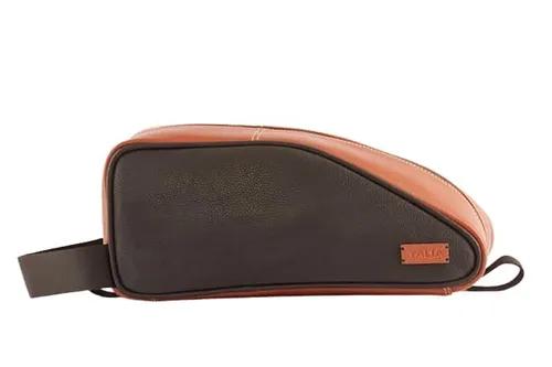 TALIA - Full Grain Leather Top Zippered Unisex Shoe Case - Black/Tan