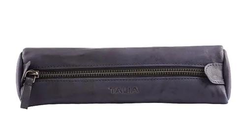 TALIA - Genuine Leather Top Zippered Longitudinal Flat Pen/Pencil Case - Blue